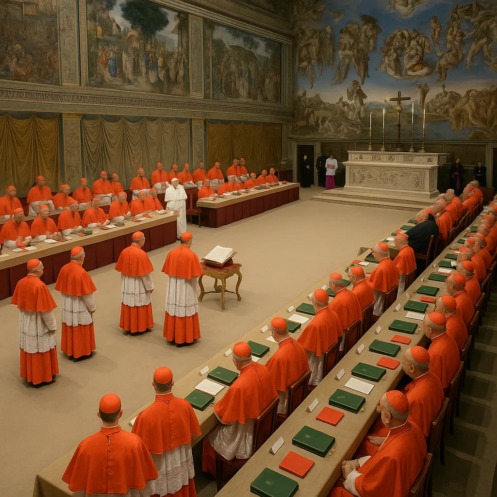 Cardeais reunidos na Capela Sistina durante o conclave para eleger o novo Papa